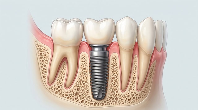 Estructura de un implante dental integrado en el hueso