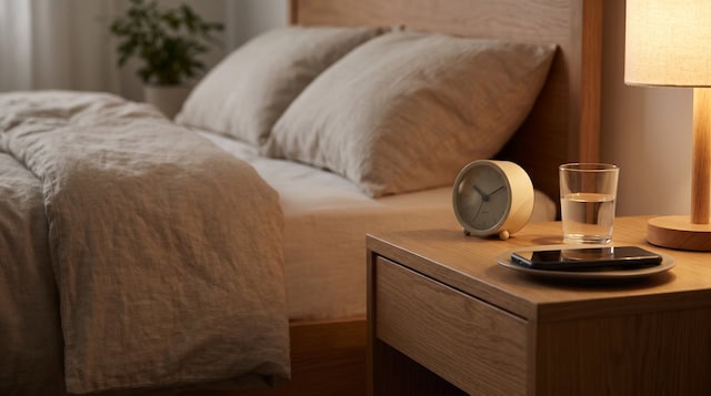 Dormitorio preparado para una rutina nocturna de descanso