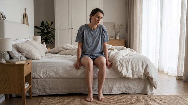 Persona cansada al despertar después de una noche de descanso